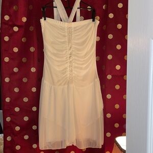 White Ribbed Sheath Dress with Halter Neckline
